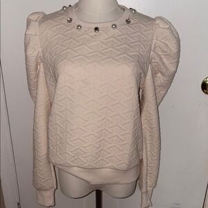 Simply Southern Cream Quilted Sweatshirt with diamonds and pearls